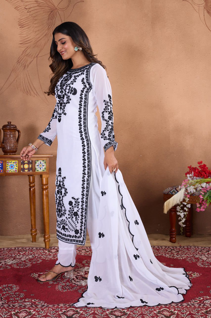 White Heritage Embroidered Suit Set
