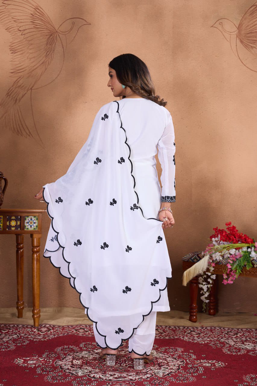 White Heritage Embroidered Suit Set