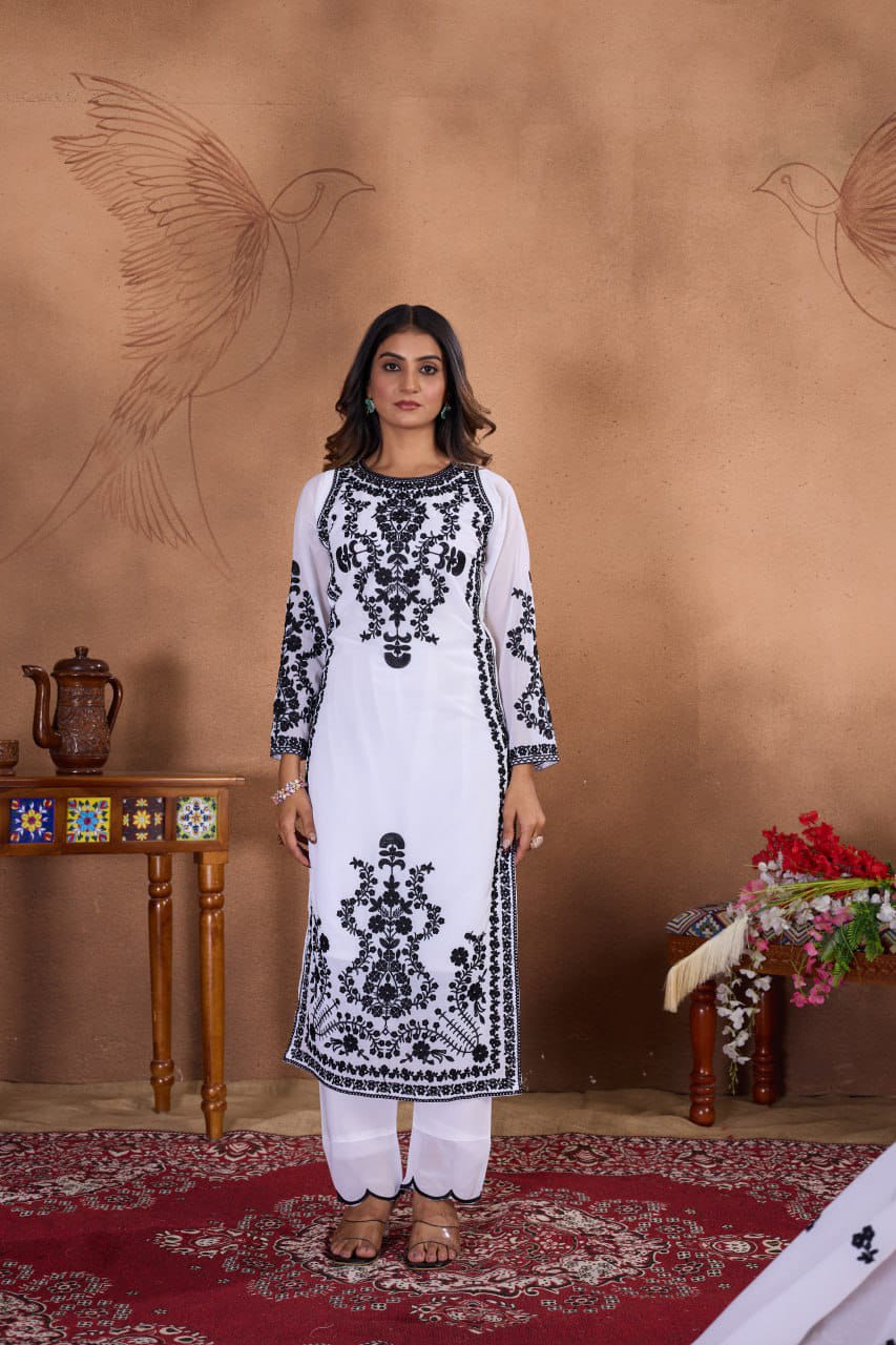 White Heritage Embroidered Suit Set