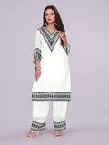 ZARIYAAN White & Black Elegance Embroidered Kurti Pant Set