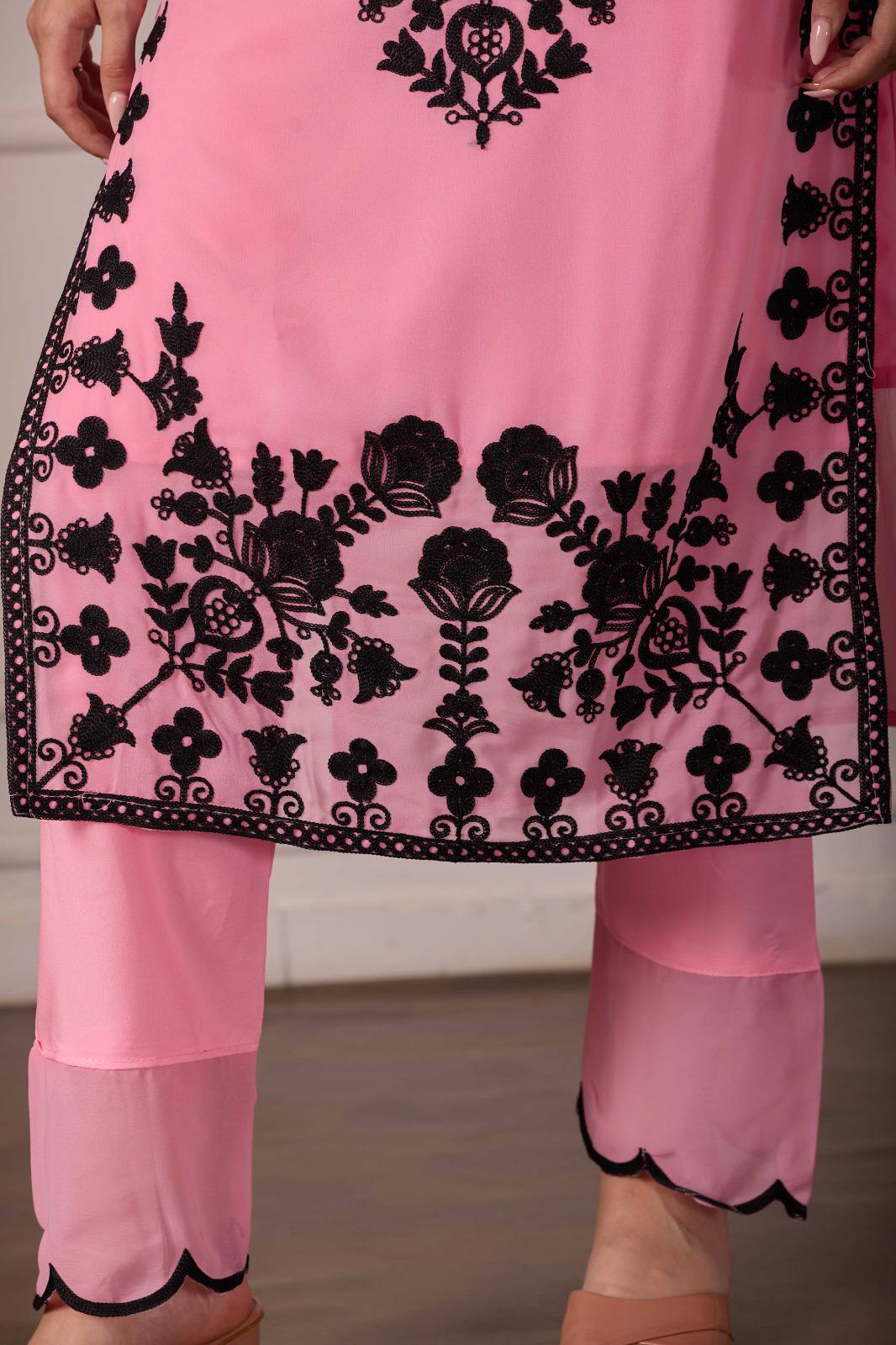 ZARIYAAN Pink Blossom Series-8  Elegant Black Floral Embroidered Designer Suit Set
