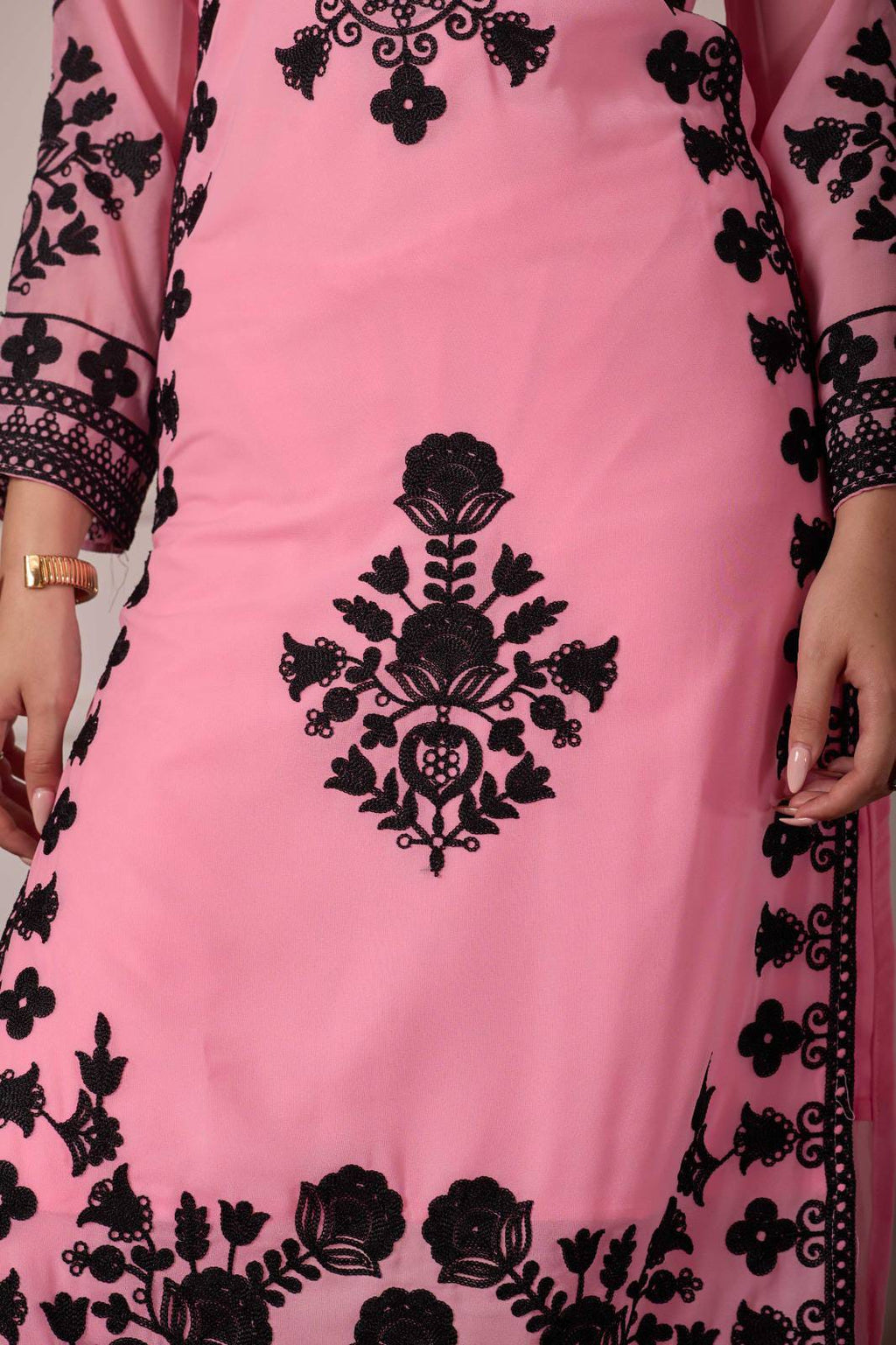 ZARIYAAN Pink Blossom Series-8  Elegant Black Floral Embroidered Designer Suit Set