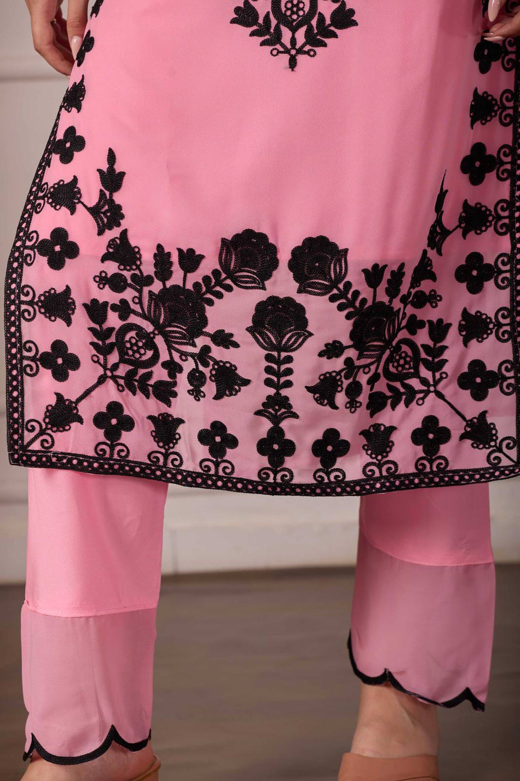 ZARIYAAN Pink Blossom Series-8  Elegant Black Floral Embroidered Designer Suit Set
