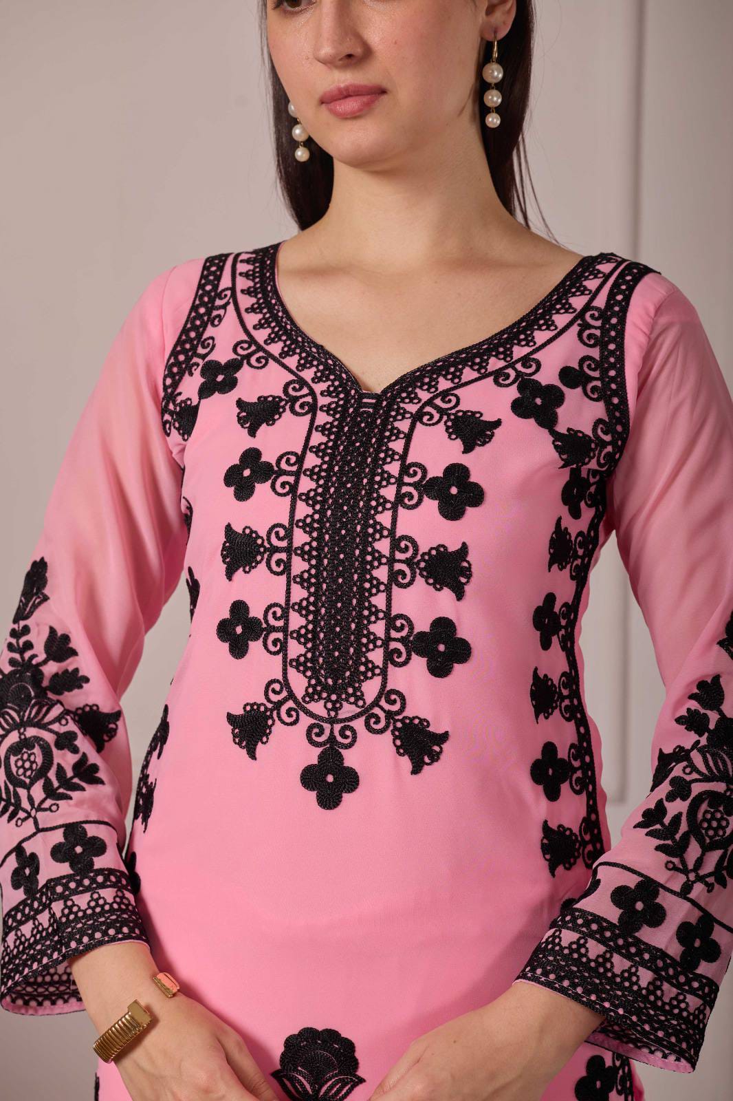 ZARIYAAN Pink Blossom Series-8  Elegant Black Floral Embroidered Designer Suit Set