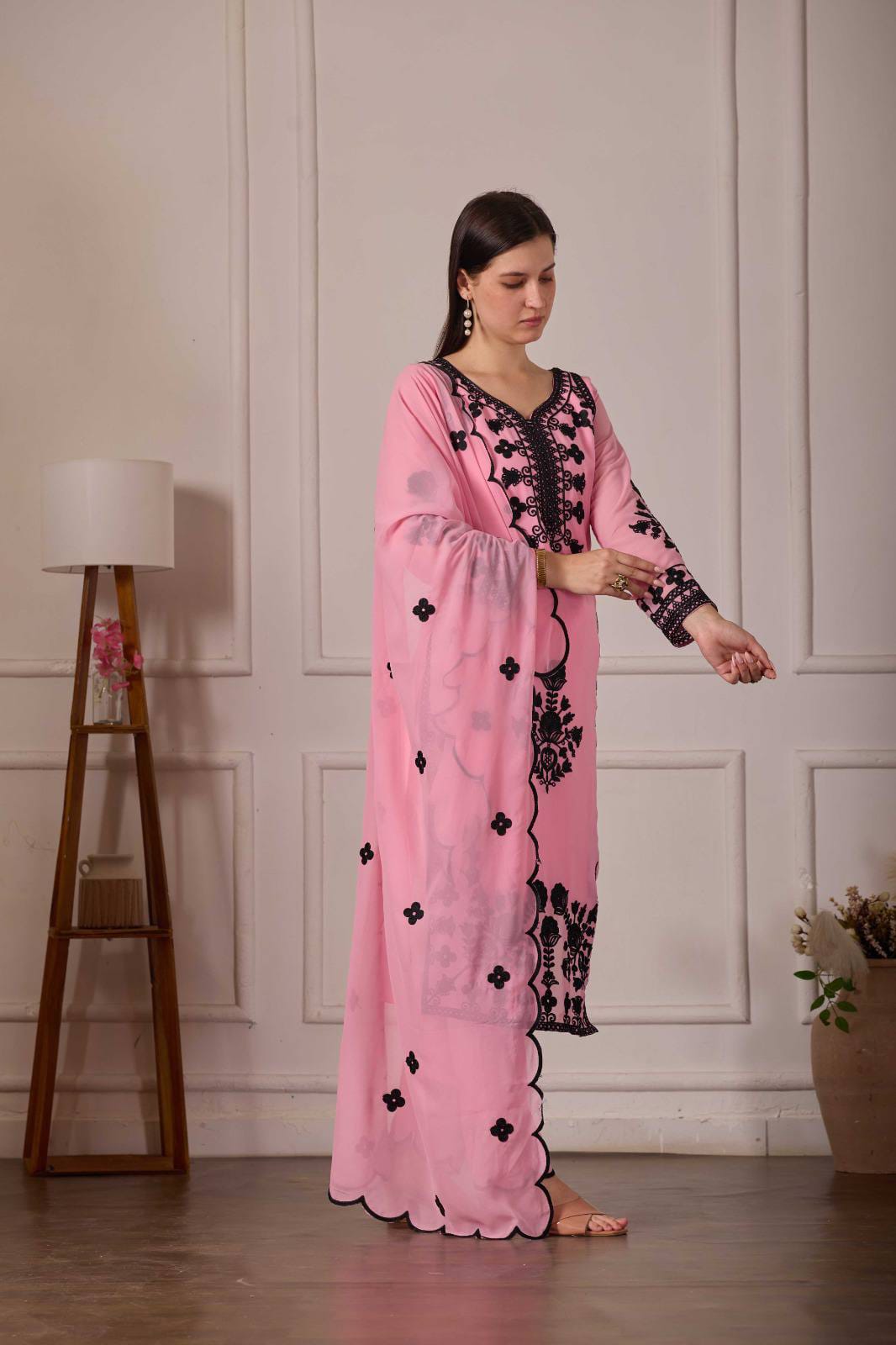 ZARIYAAN Pink Blossom Series-8  Elegant Black Floral Embroidered Designer Suit Set