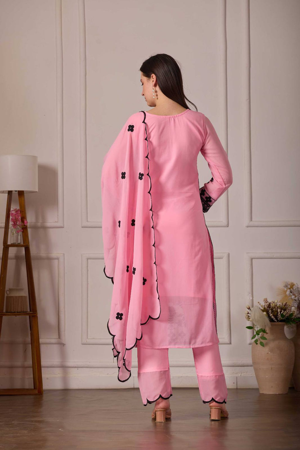 ZARIYAAN Pink Blossom Series-8  Elegant Black Floral Embroidered Designer Suit Set