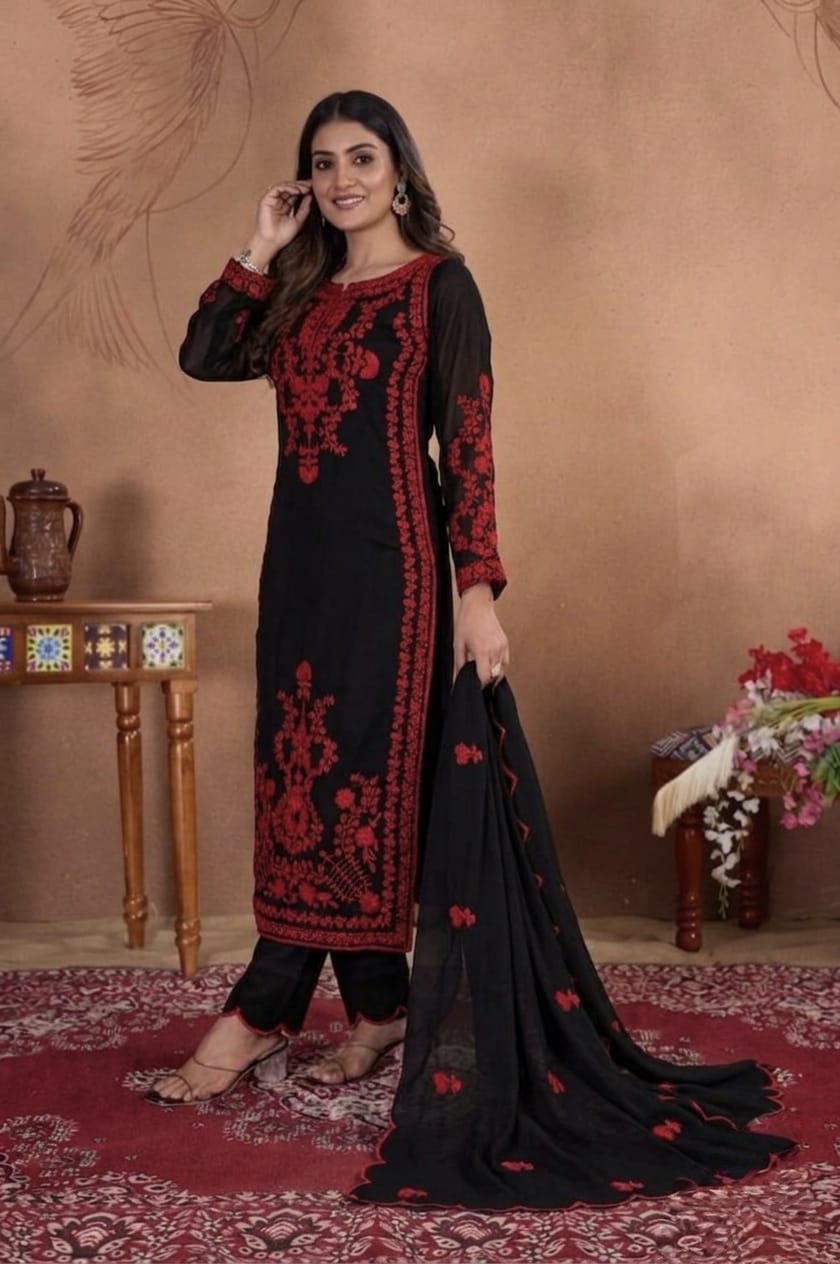 Crimson Royale Embroidered Suit Set
