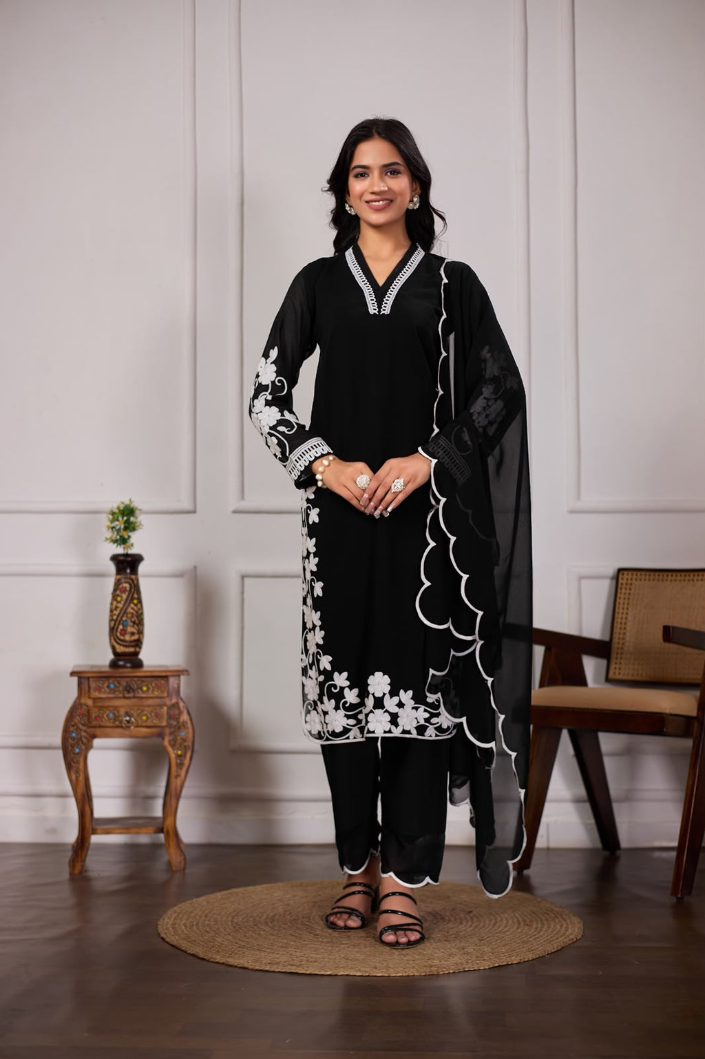 Elegant black 3-piece ethnic suit set