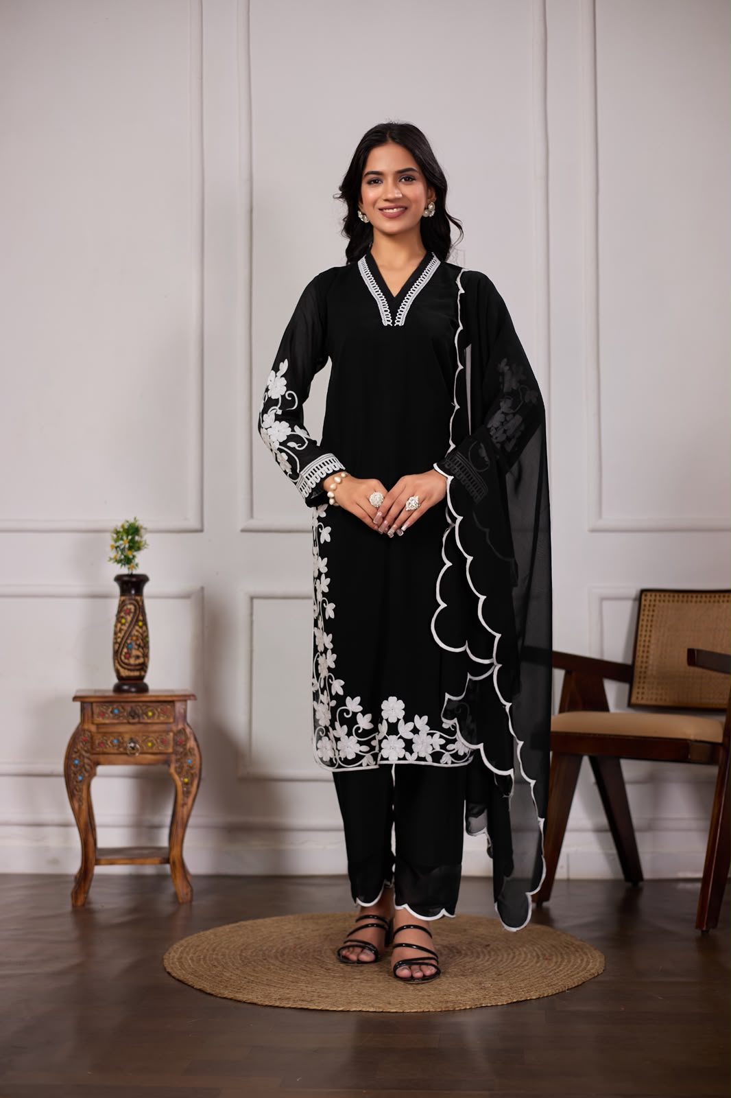 Elegant black 3-piece ethnic suit set