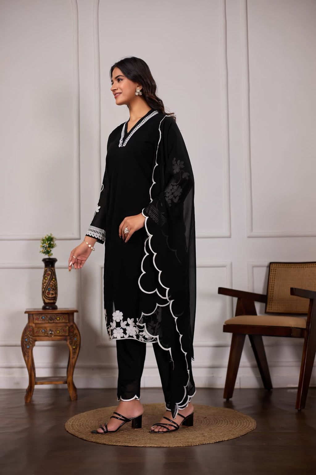 Elegant black 3-piece ethnic suit set