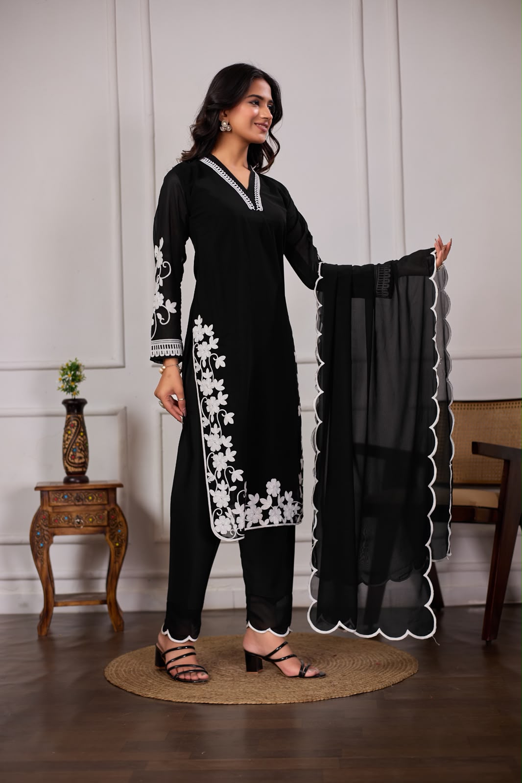 Elegant black 3-piece ethnic suit set