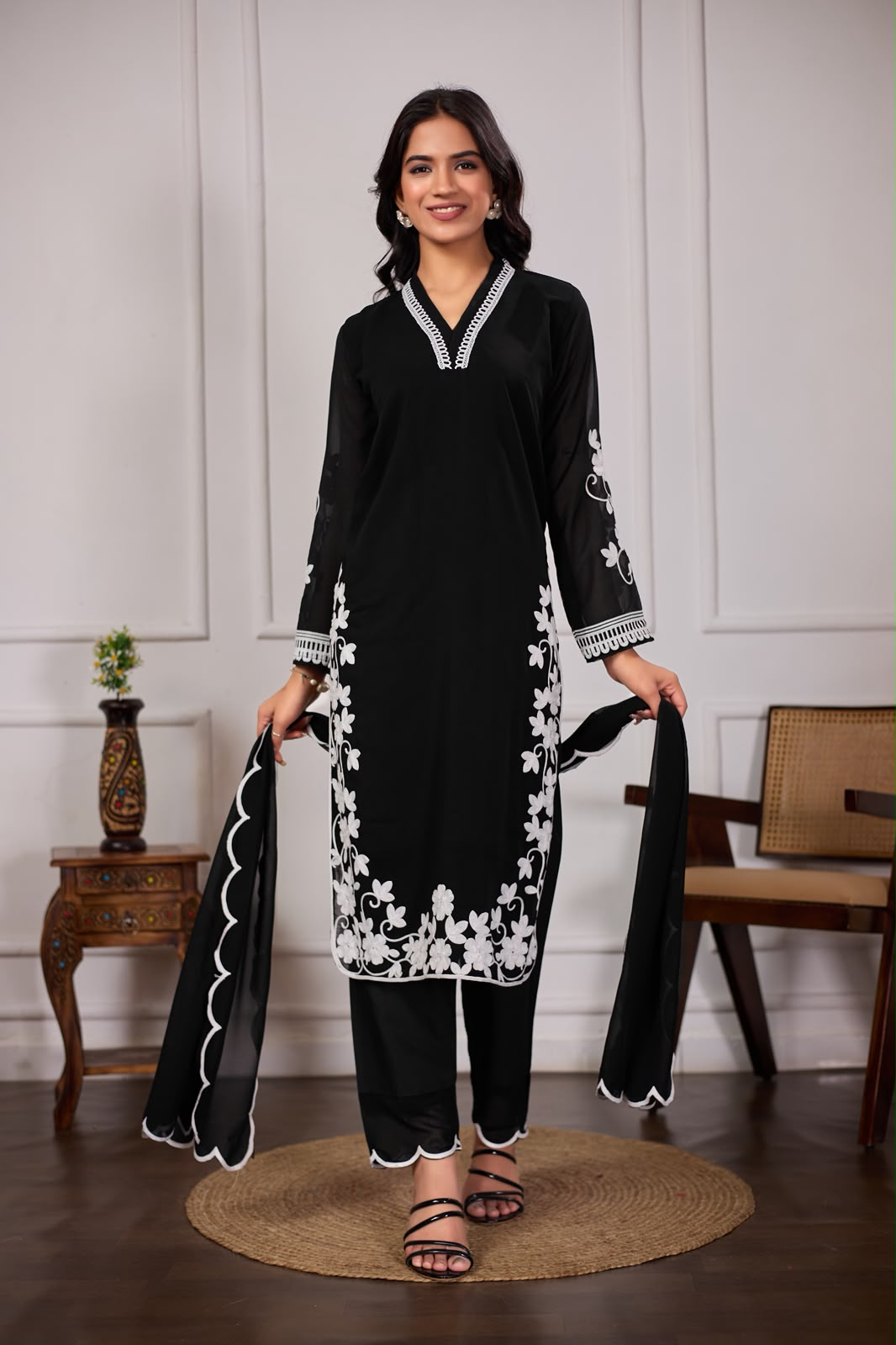 Elegant black 3-piece ethnic suit set