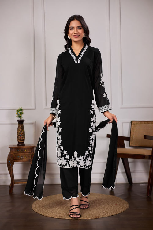 Elegant black 3-piece ethnic suit set