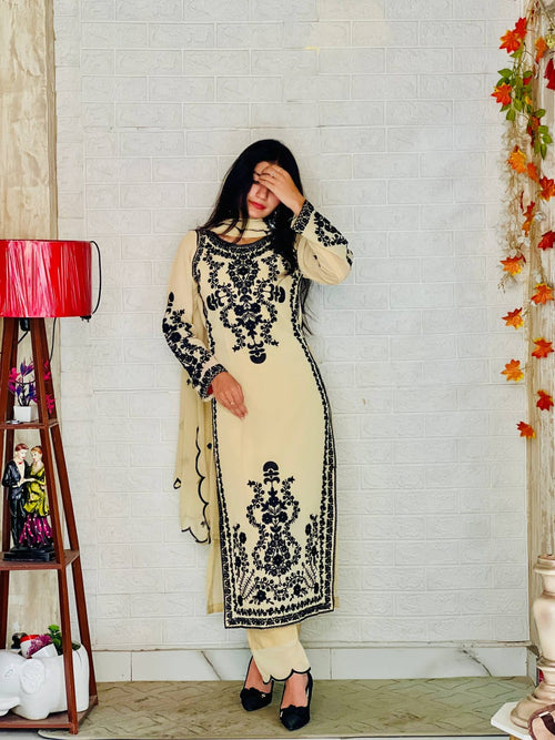 Rich Cream Royal Embroidered 3 Piece Suit