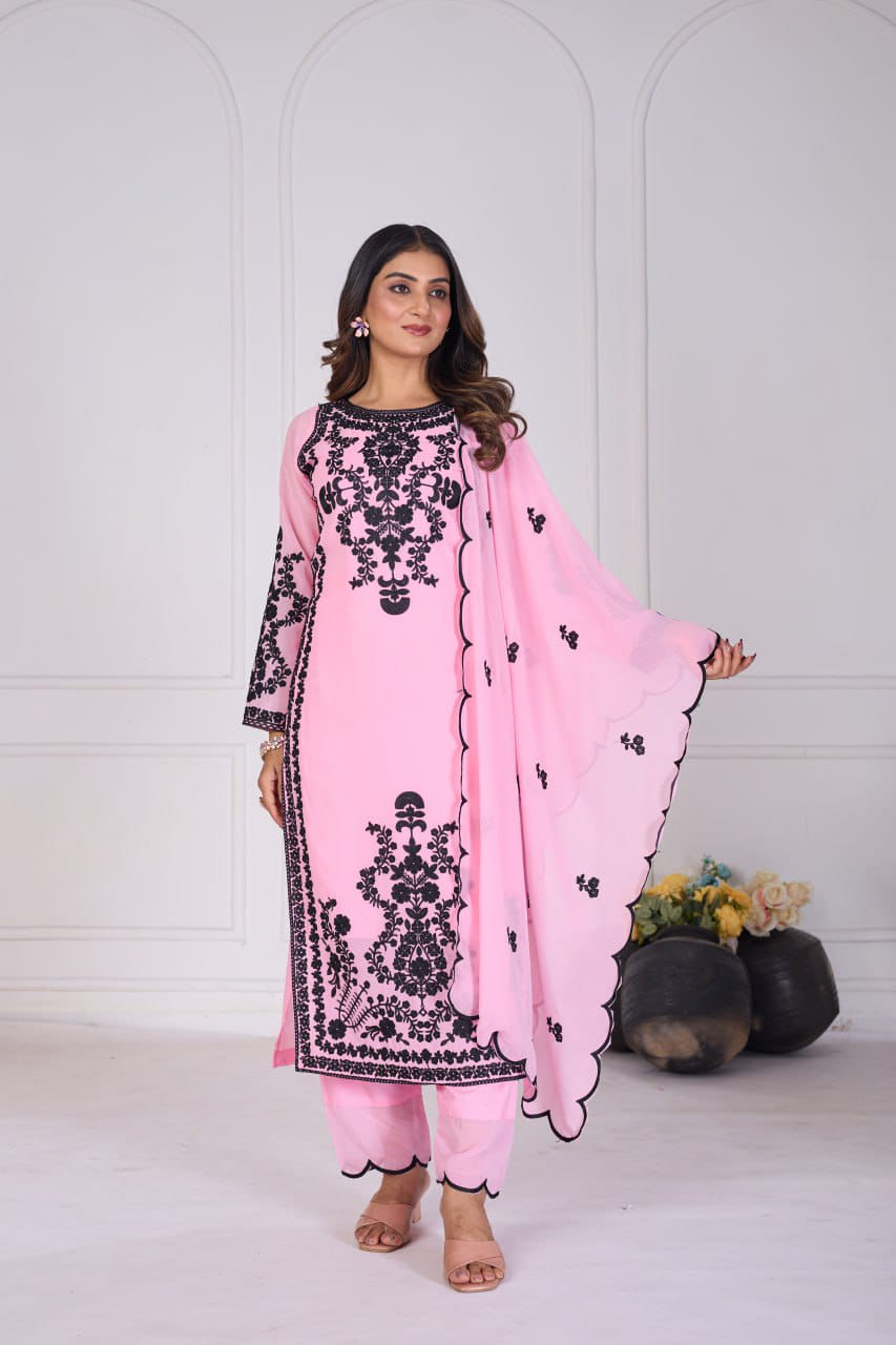 Royal Rose Embroidered 3 Piece Kurta Set