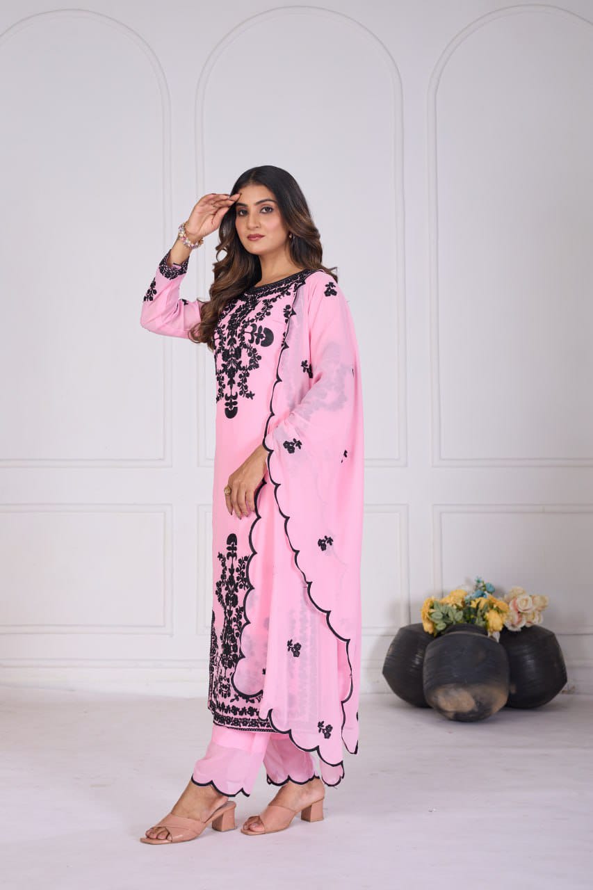Royal Rose Embroidered 3 Piece Kurta Set
