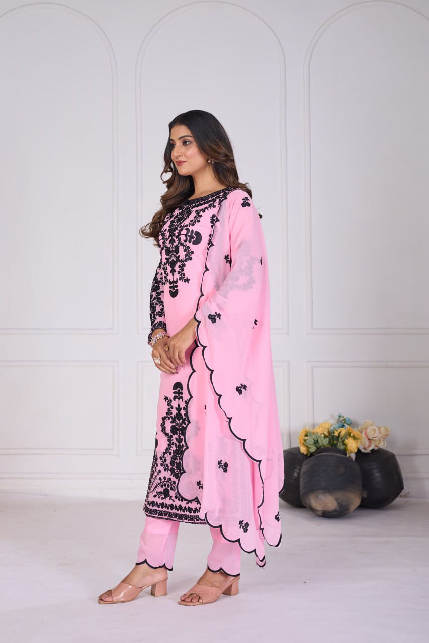 Royal Rose Embroidered 3 Piece Kurta Set