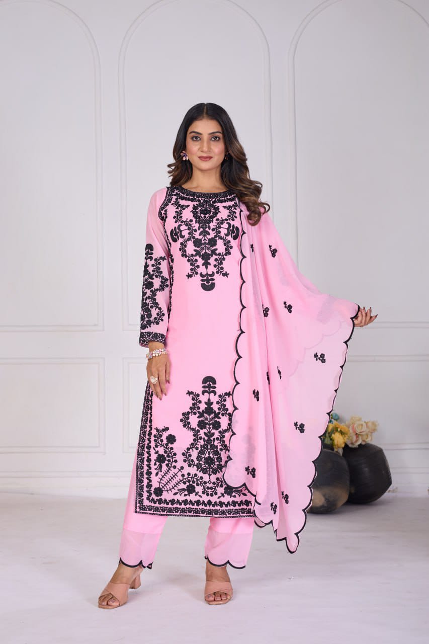 Royal Rose Embroidered 3 Piece Kurta Set