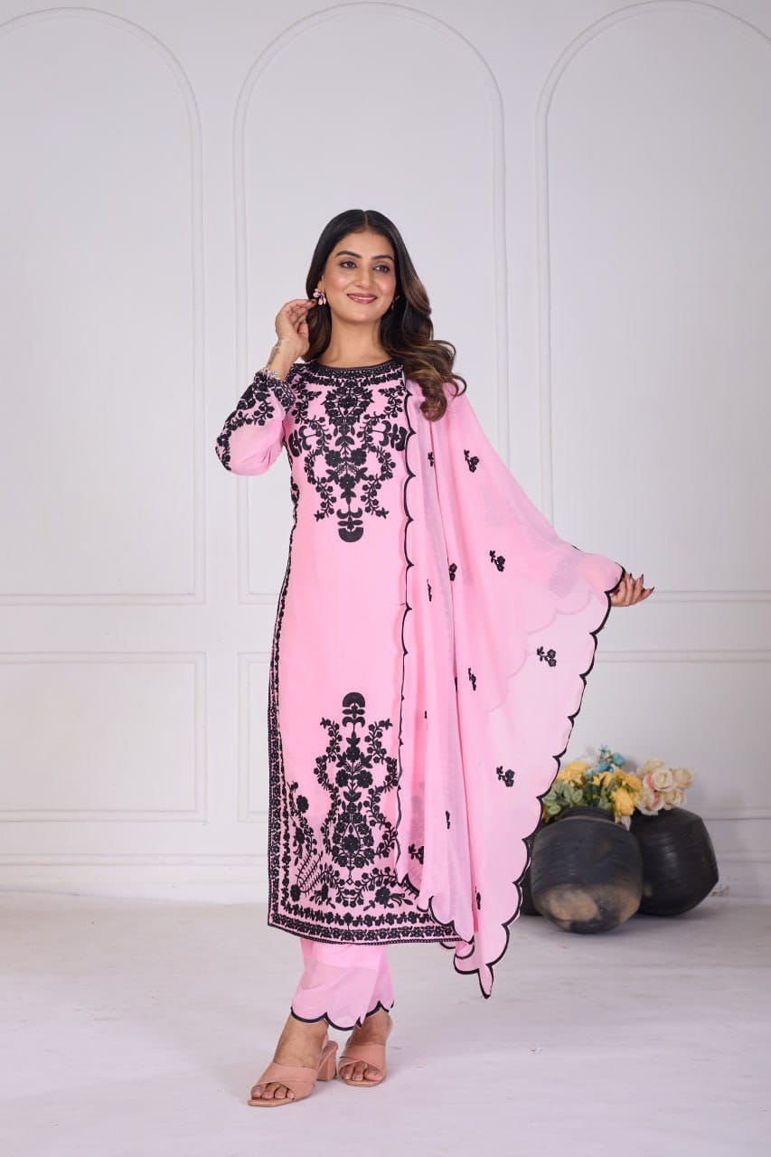 Royal Rose Embroidered 3 Piece Kurta Set