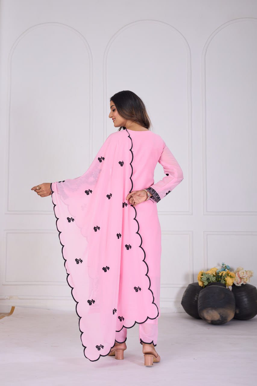 Royal Rose Embroidered 3 Piece Kurta Set