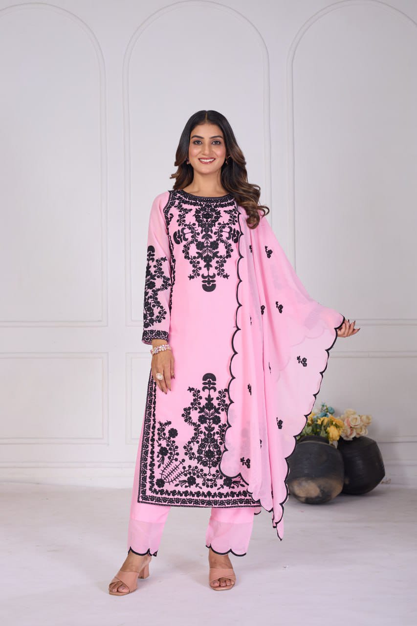 Royal Rose Embroidered 3 Piece Kurta Set