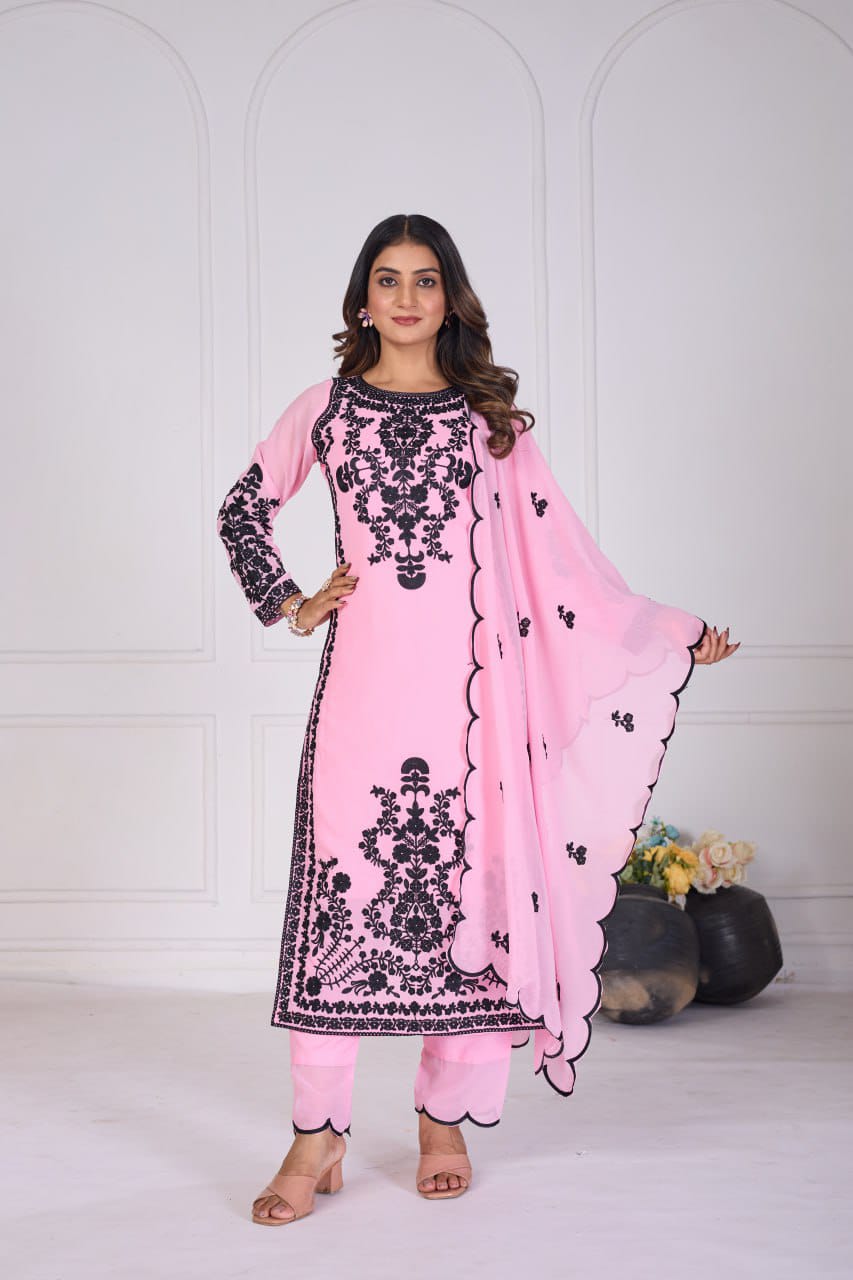 Royal Rose Embroidered 3 Piece Kurta Set