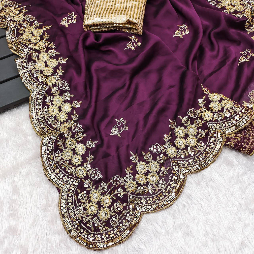 Zariyaan's Premium Silk Saree With Heavy Embroidery Work