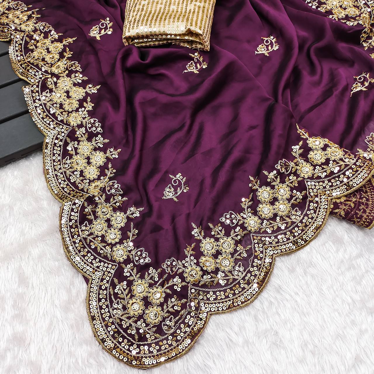 Zariyaan's Premium Silk Saree With Heavy Embroidery Work