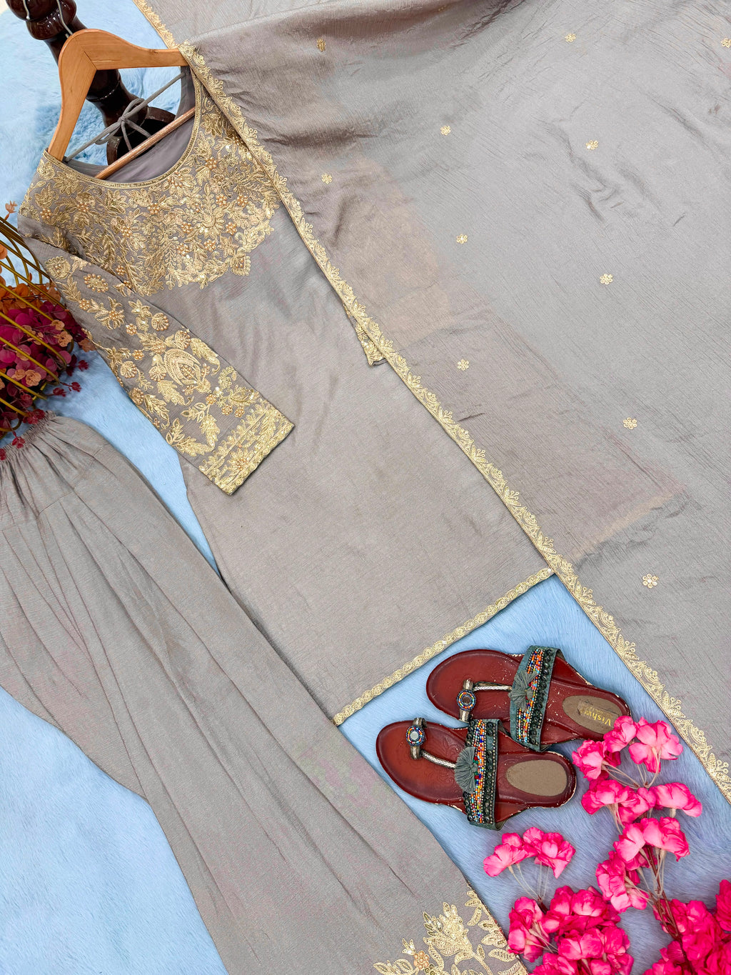 Zariyaan's Meher Grey Gold Embroidered Set