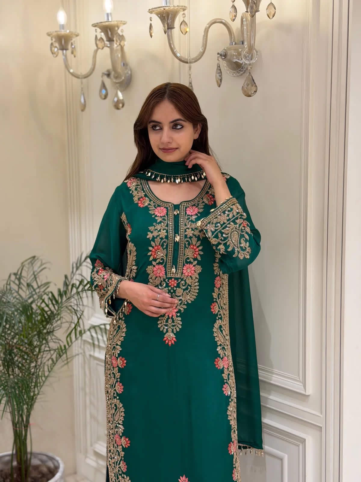 ZARIYAAN Emerald Heritage Heavy Embroidered 3-Piece Suit Set
