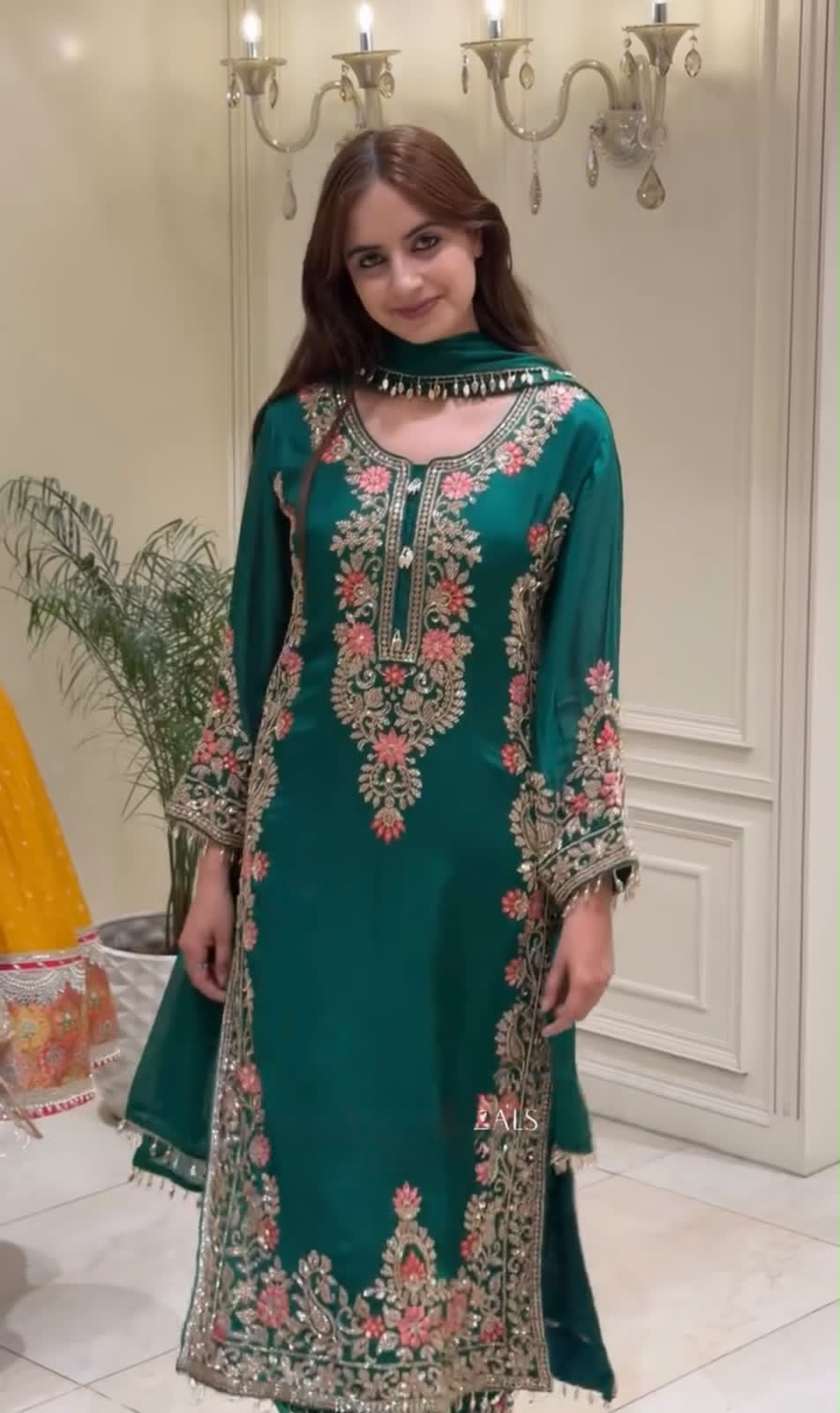 ZARIYAAN Emerald Heritage Heavy Embroidered 3-Piece Suit Set