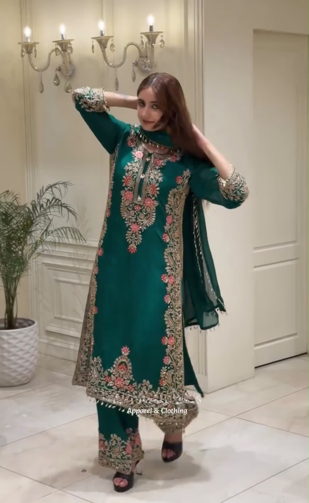 ZARIYAAN Emerald Heritage Heavy Embroidered 3-Piece Suit Set