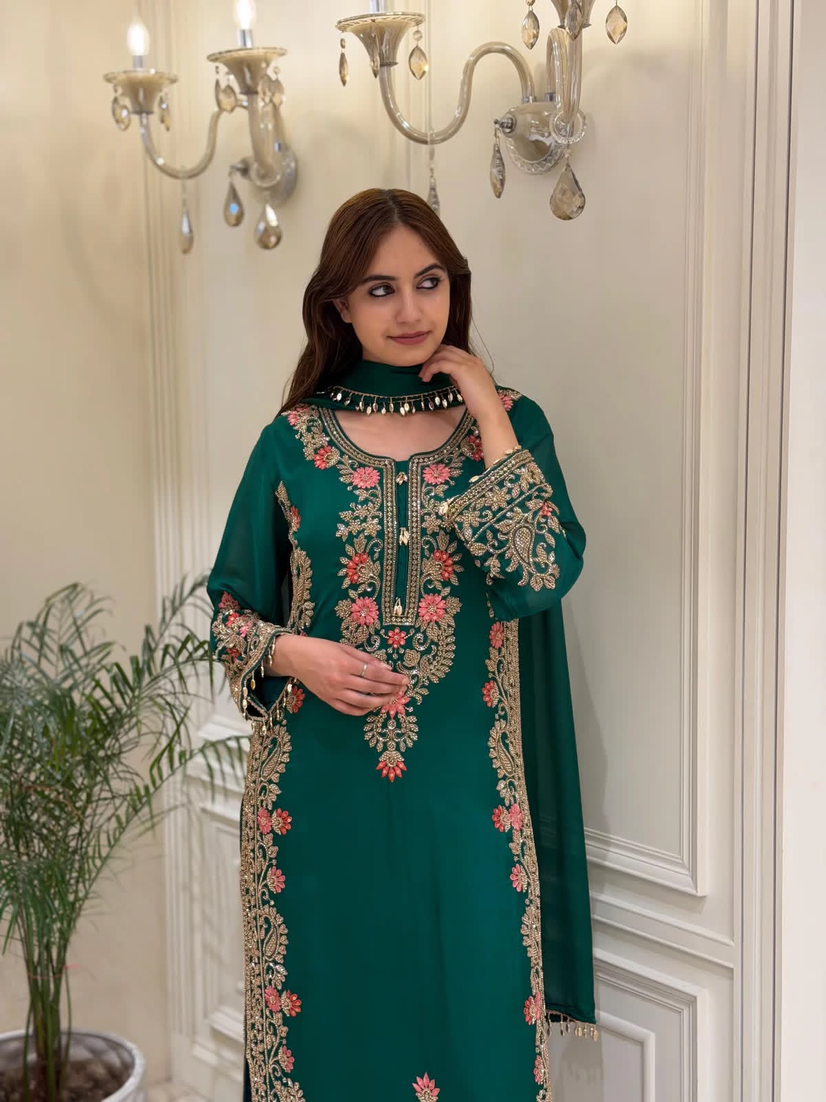 ZARIYAAN Emerald Heritage Heavy Embroidered 3-Piece Suit Set