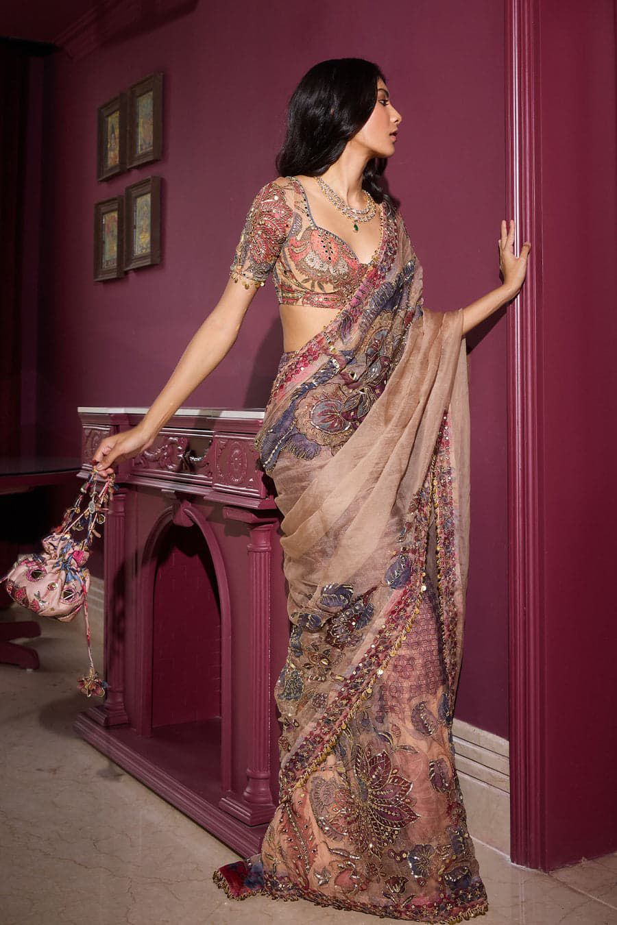 ZARIYAAN “GUL-E-MEHRA” – Luxury Floral Embroidered Saree