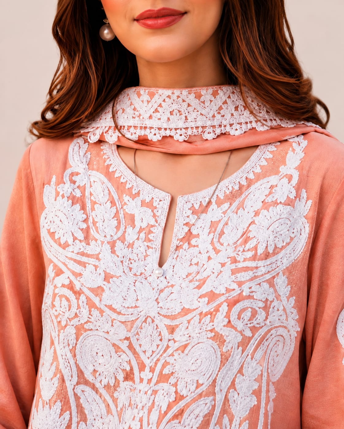 Rosé Blush Embroidered 3-Piece Kurta Palazzo Set with Dupatta