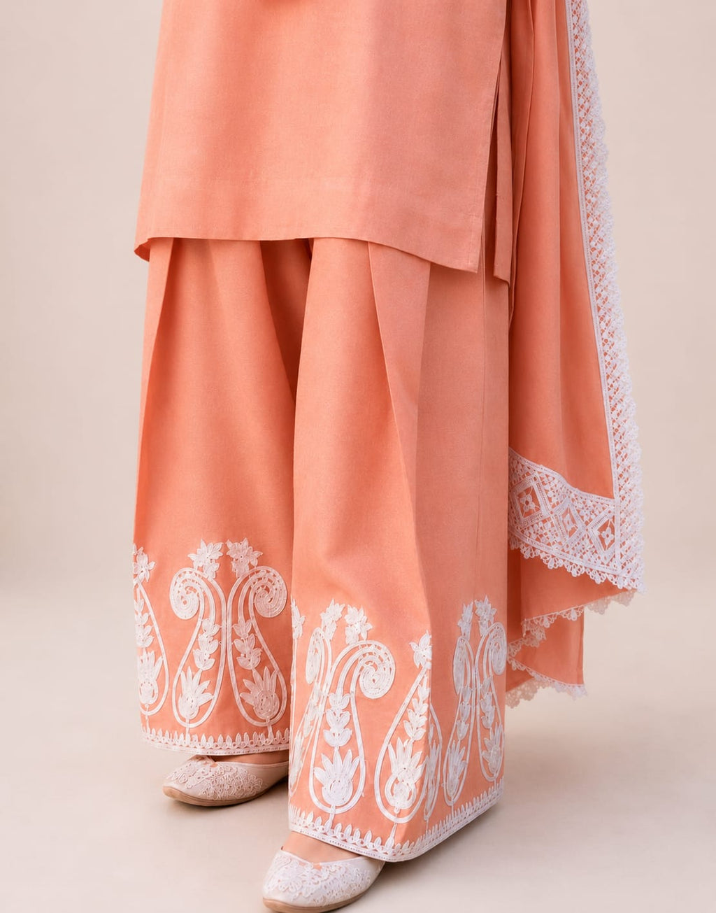 Rosé Blush Embroidered 3-Piece Kurta Palazzo Set with Dupatta