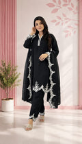 Zariyaan's Black Georgette 3 piece Suit With Black Embroidery Work