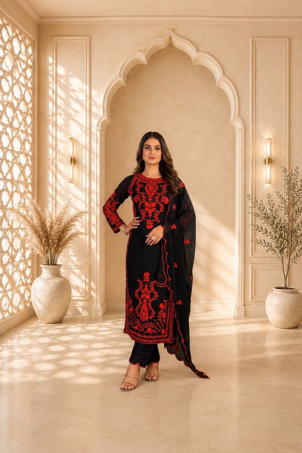 Crimson Royale Embroidered Suit Set