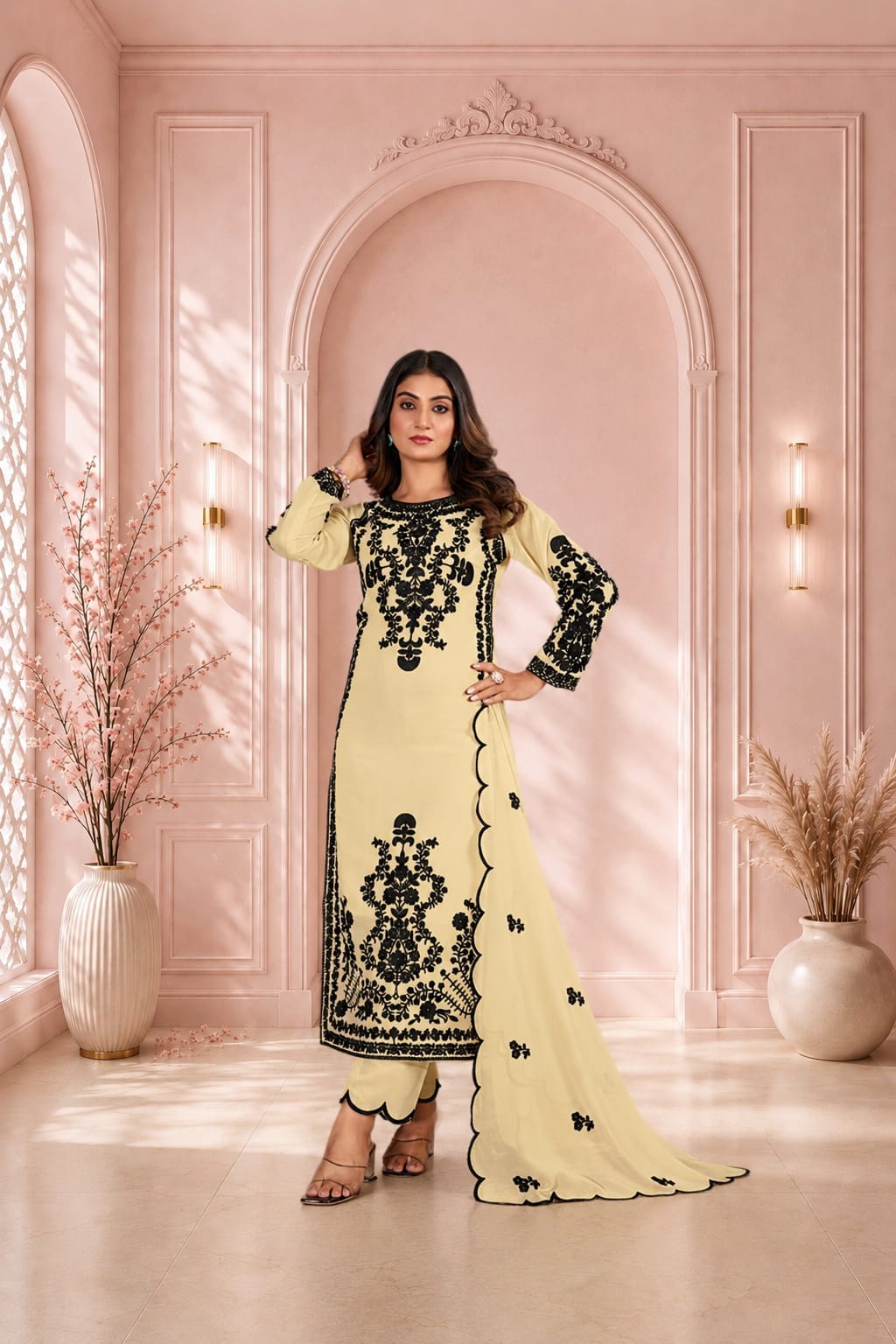 Rich Cream Royal Embroidered 3 Piece Suit