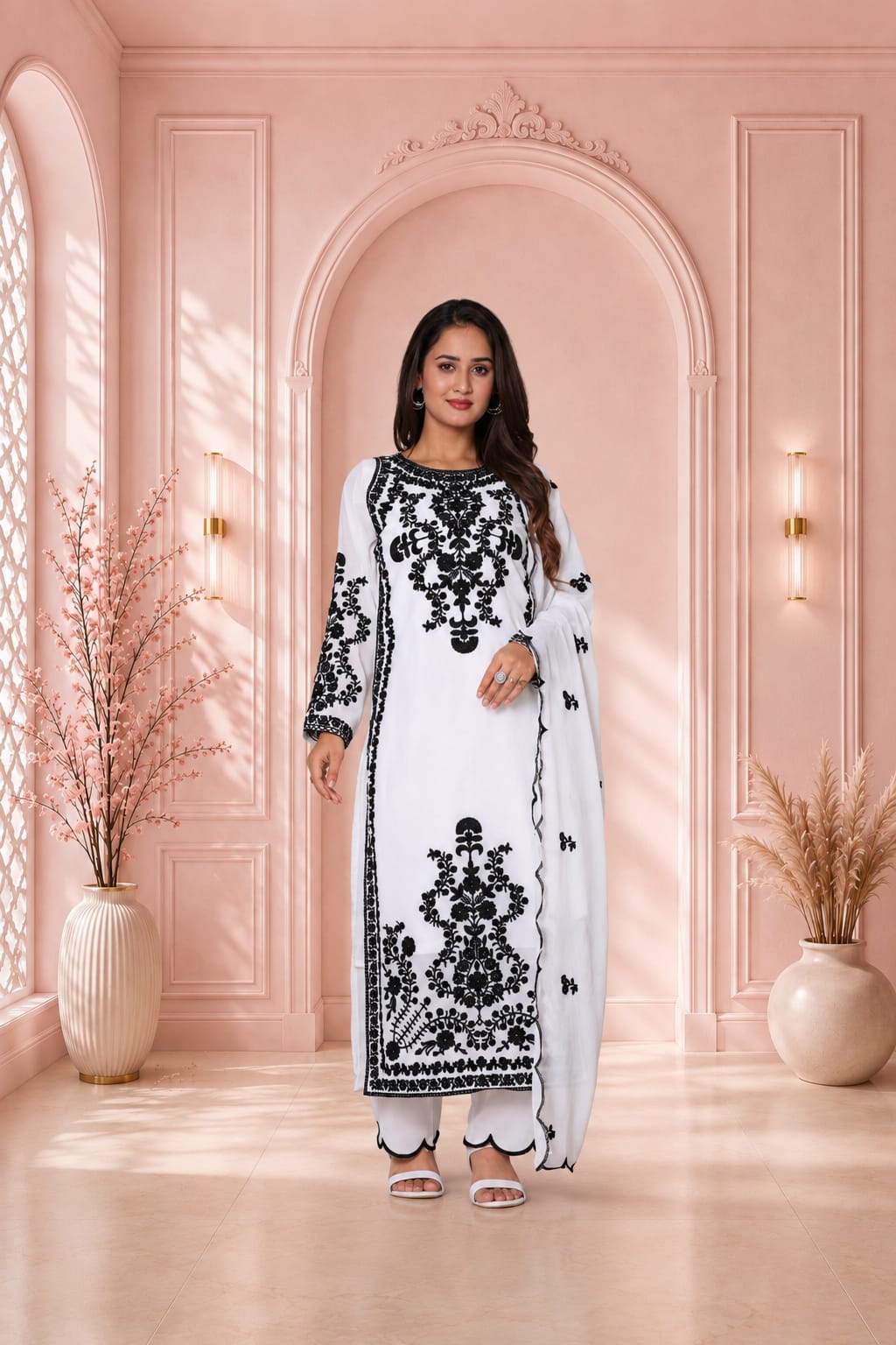 White Heritage Embroidered Suit Set